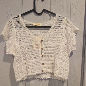 Rebellion White Crochet Button-Up Blouse
